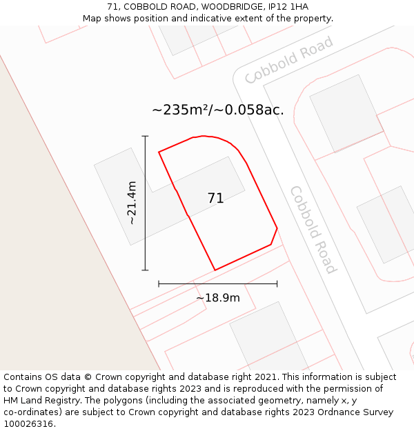 71, COBBOLD ROAD, WOODBRIDGE, IP12 1HA: Plot and title map