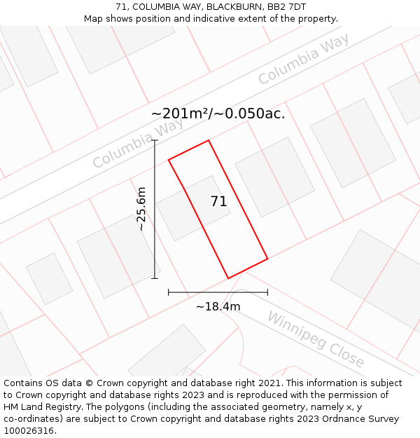 71, COLUMBIA WAY, BLACKBURN, BB2 7DT: Plot and title map