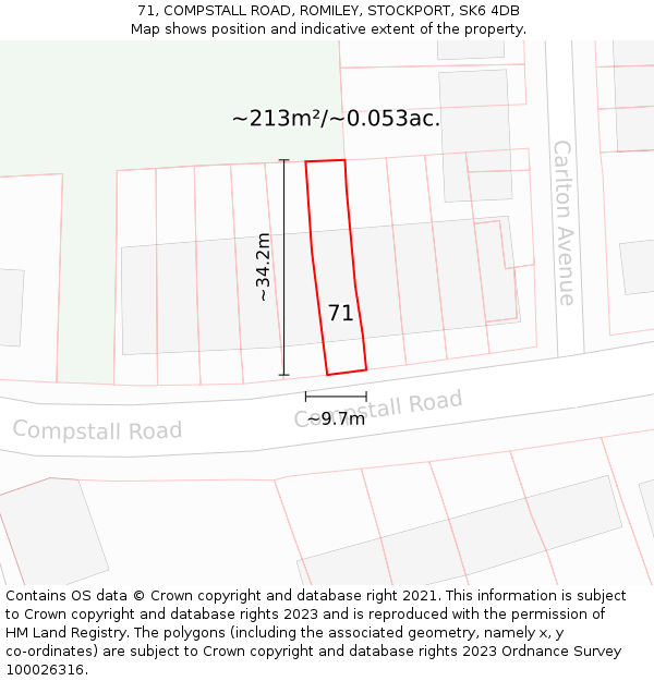 71, COMPSTALL ROAD, ROMILEY, STOCKPORT, SK6 4DB: Plot and title map