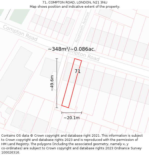 71, COMPTON ROAD, LONDON, N21 3NU: Plot and title map