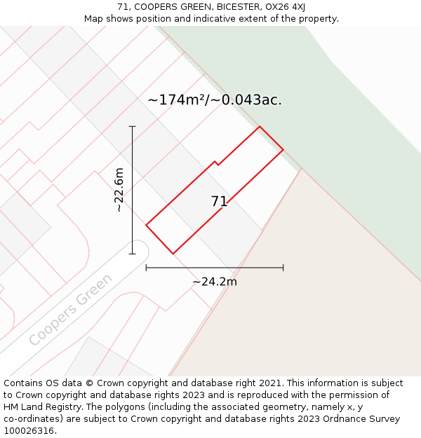 71, COOPERS GREEN, BICESTER, OX26 4XJ: Plot and title map