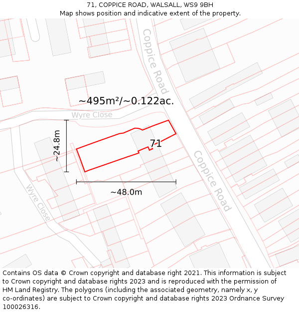 71, COPPICE ROAD, WALSALL, WS9 9BH: Plot and title map