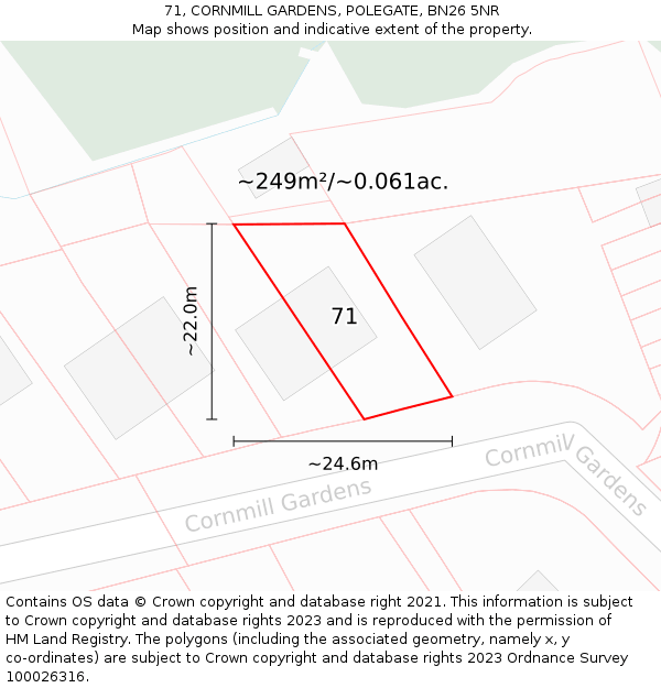 71, CORNMILL GARDENS, POLEGATE, BN26 5NR: Plot and title map