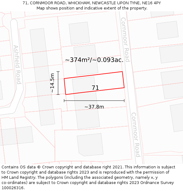 71, CORNMOOR ROAD, WHICKHAM, NEWCASTLE UPON TYNE, NE16 4PY: Plot and title map