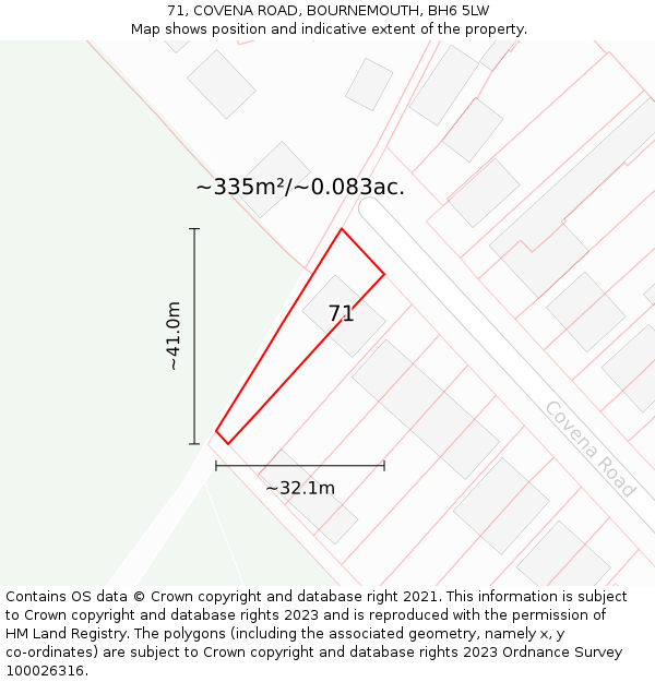 71, COVENA ROAD, BOURNEMOUTH, BH6 5LW: Plot and title map