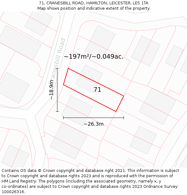 71, CRANESBILL ROAD, HAMILTON, LEICESTER, LE5 1TA: Plot and title map