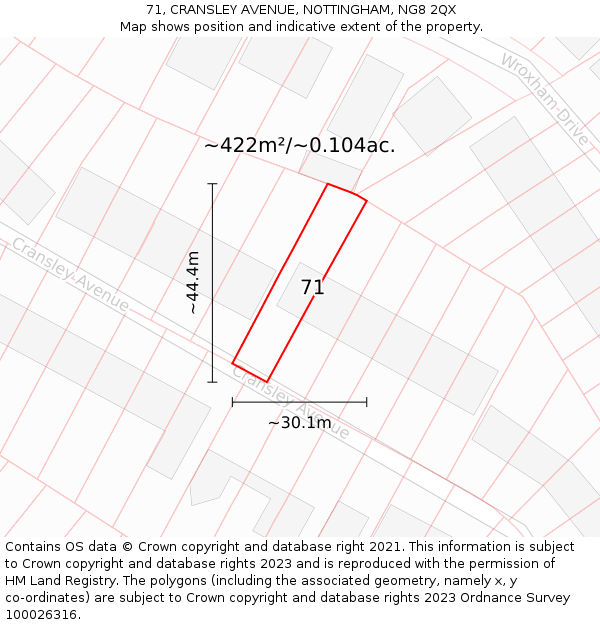 71, CRANSLEY AVENUE, NOTTINGHAM, NG8 2QX: Plot and title map