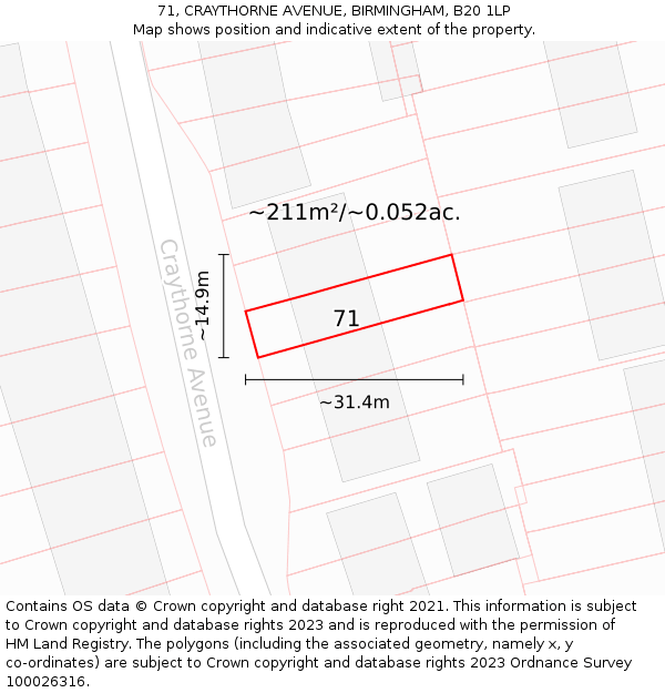 71, CRAYTHORNE AVENUE, BIRMINGHAM, B20 1LP: Plot and title map
