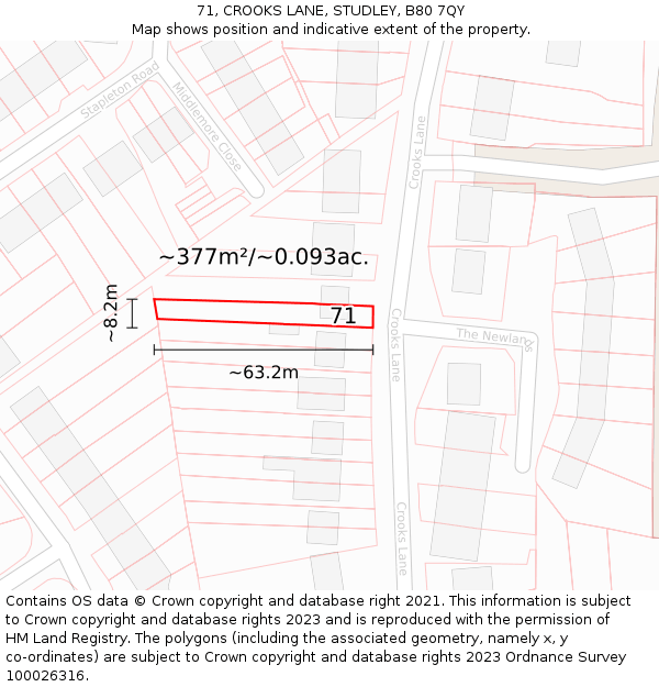 71, CROOKS LANE, STUDLEY, B80 7QY: Plot and title map