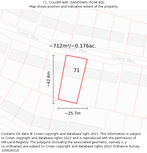 71, CULVER WAY, SANDOWN, PO36 8QL: Plot and title map