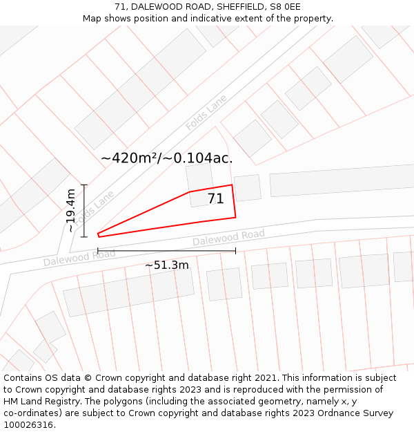 71, DALEWOOD ROAD, SHEFFIELD, S8 0EE: Plot and title map