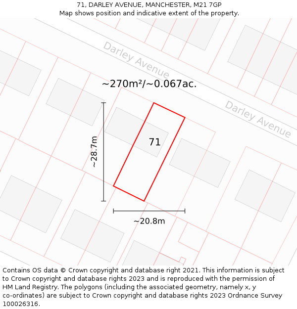 71, DARLEY AVENUE, MANCHESTER, M21 7GP: Plot and title map