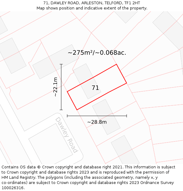 71, DAWLEY ROAD, ARLESTON, TELFORD, TF1 2HT: Plot and title map