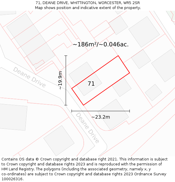 71, DEANE DRIVE, WHITTINGTON, WORCESTER, WR5 2SR: Plot and title map