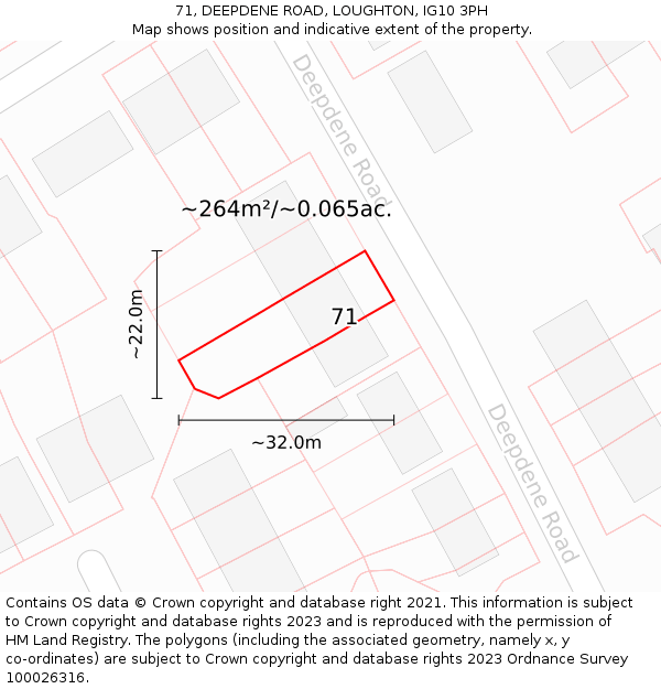 71, DEEPDENE ROAD, LOUGHTON, IG10 3PH: Plot and title map