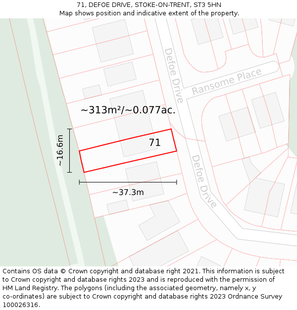 71, DEFOE DRIVE, STOKE-ON-TRENT, ST3 5HN: Plot and title map