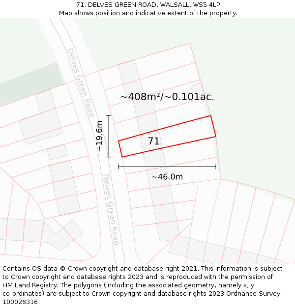 71, DELVES GREEN ROAD, WALSALL, WS5 4LP: Plot and title map