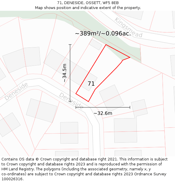 71, DENESIDE, OSSETT, WF5 8EB: Plot and title map