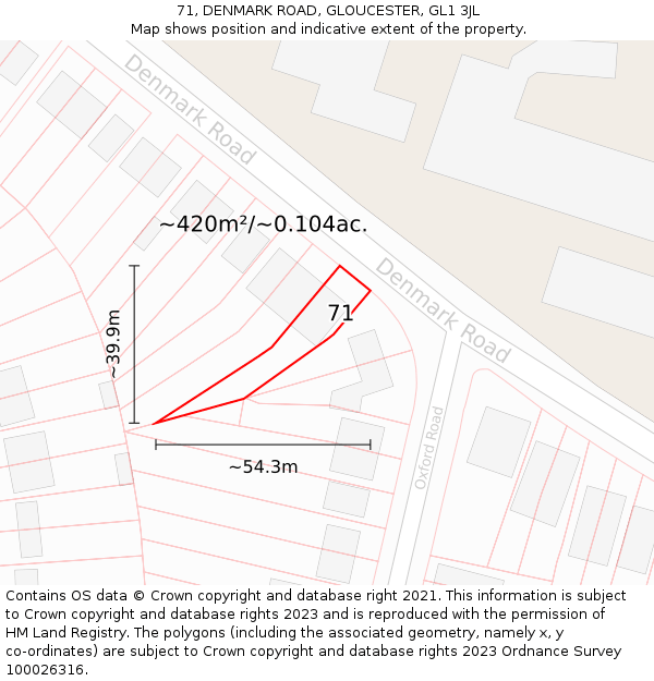 71, DENMARK ROAD, GLOUCESTER, GL1 3JL: Plot and title map