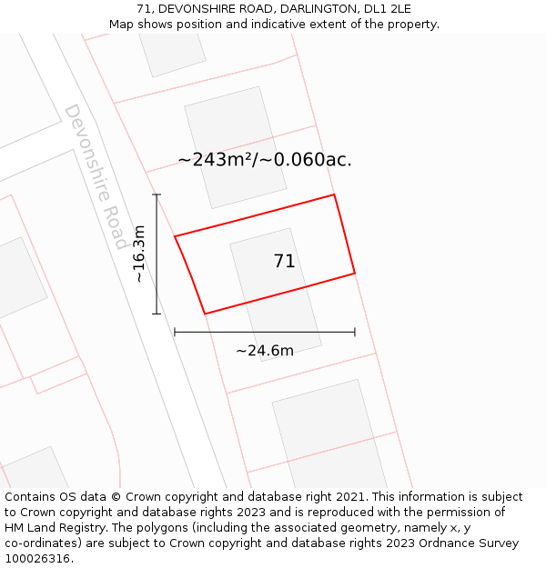 71, DEVONSHIRE ROAD, DARLINGTON, DL1 2LE: Plot and title map