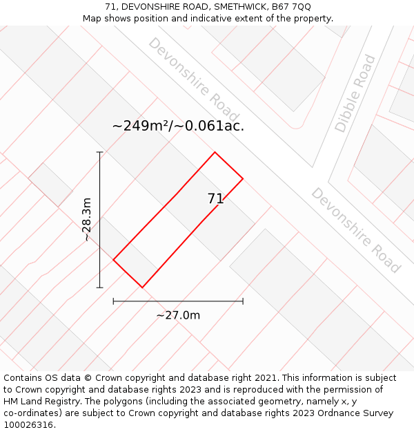 71, DEVONSHIRE ROAD, SMETHWICK, B67 7QQ: Plot and title map