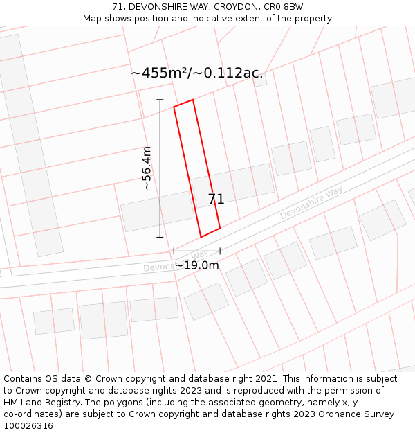 71, DEVONSHIRE WAY, CROYDON, CR0 8BW: Plot and title map