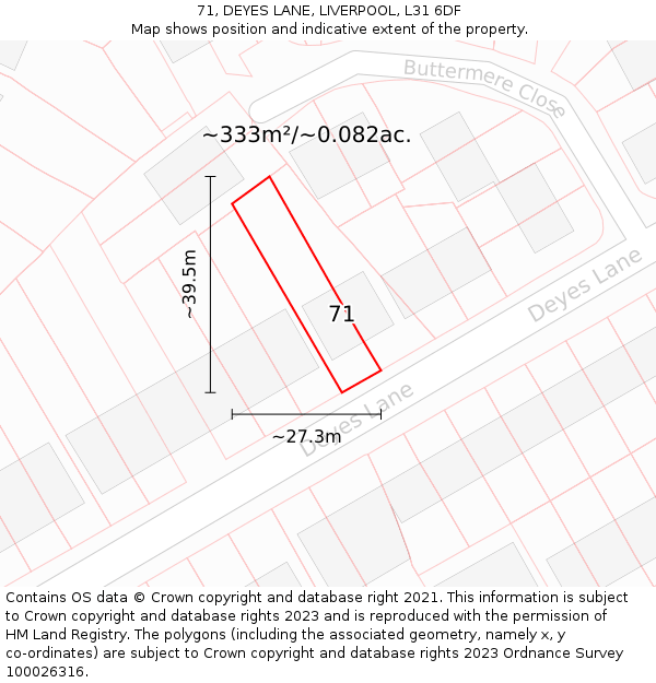 71, DEYES LANE, LIVERPOOL, L31 6DF: Plot and title map