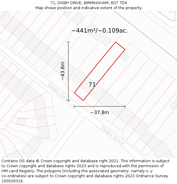 71, DIGBY DRIVE, BIRMINGHAM, B37 7DX: Plot and title map
