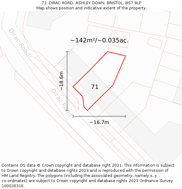 71, DIRAC ROAD, ASHLEY DOWN, BRISTOL, BS7 9LP: Plot and title map
