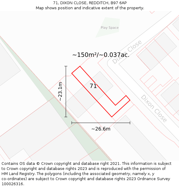 71, DIXON CLOSE, REDDITCH, B97 6AP: Plot and title map