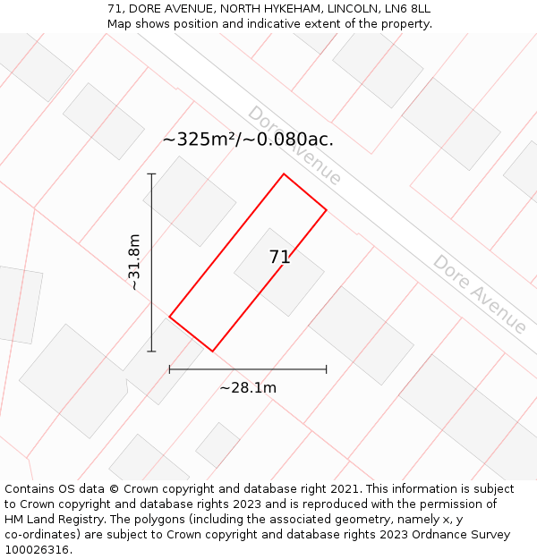 71, DORE AVENUE, NORTH HYKEHAM, LINCOLN, LN6 8LL: Plot and title map