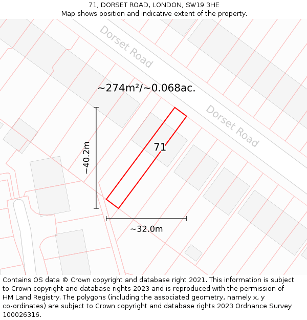 71, DORSET ROAD, LONDON, SW19 3HE: Plot and title map