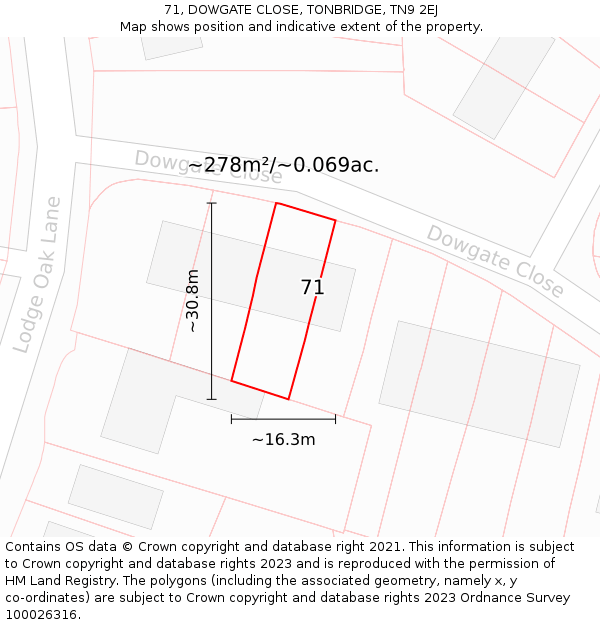 71, DOWGATE CLOSE, TONBRIDGE, TN9 2EJ: Plot and title map