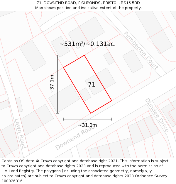 71, DOWNEND ROAD, FISHPONDS, BRISTOL, BS16 5BD: Plot and title map