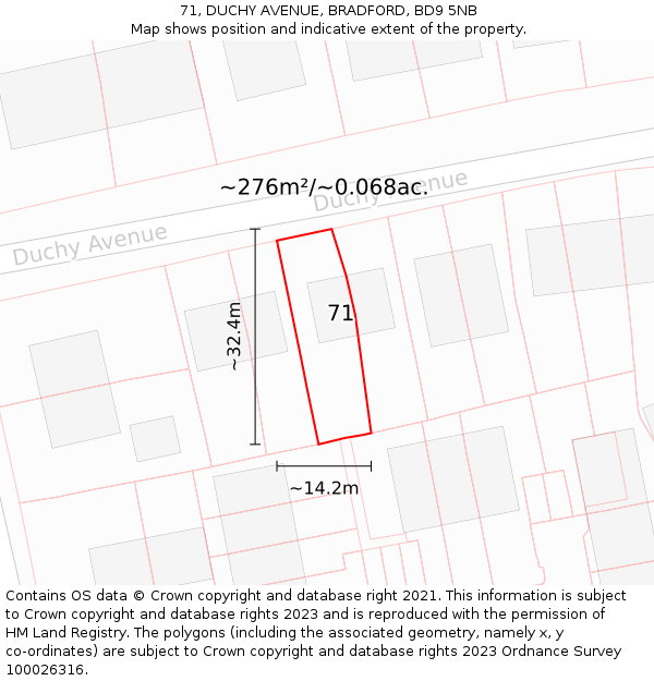 71, DUCHY AVENUE, BRADFORD, BD9 5NB: Plot and title map