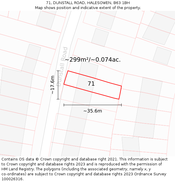 71, DUNSTALL ROAD, HALESOWEN, B63 1BH: Plot and title map