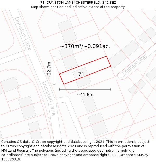 71, DUNSTON LANE, CHESTERFIELD, S41 8EZ: Plot and title map