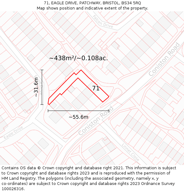 71, EAGLE DRIVE, PATCHWAY, BRISTOL, BS34 5RQ: Plot and title map
