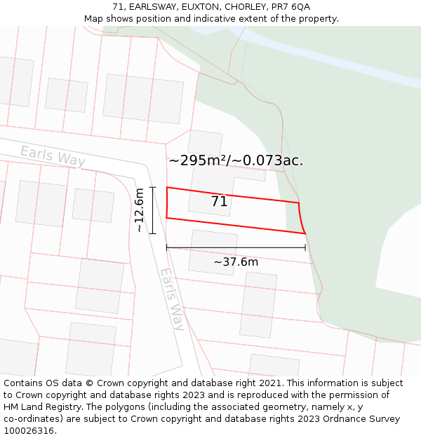 71, EARLSWAY, EUXTON, CHORLEY, PR7 6QA: Plot and title map
