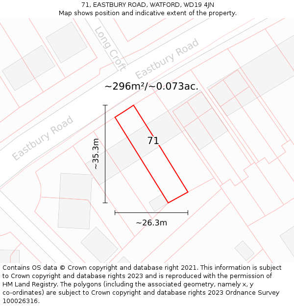 71, EASTBURY ROAD, WATFORD, WD19 4JN: Plot and title map