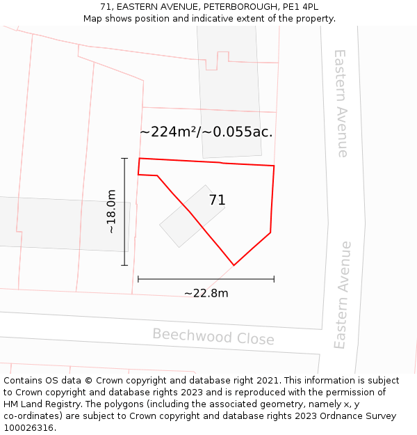 71, EASTERN AVENUE, PETERBOROUGH, PE1 4PL: Plot and title map