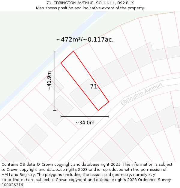 71, EBRINGTON AVENUE, SOLIHULL, B92 8HX: Plot and title map