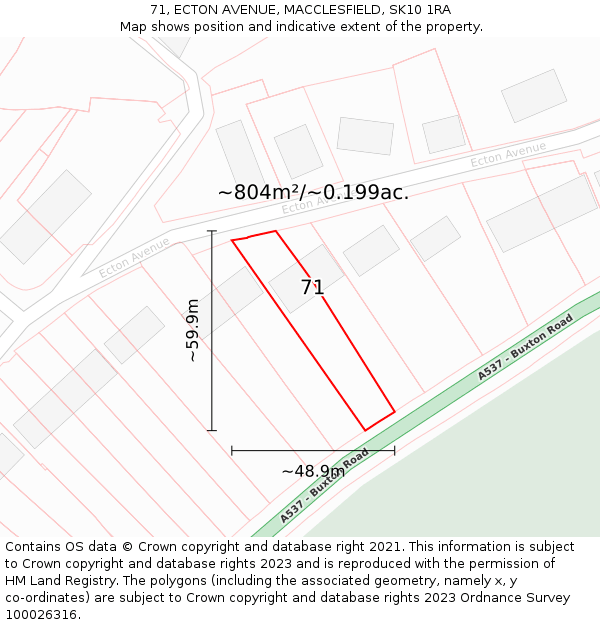 71, ECTON AVENUE, MACCLESFIELD, SK10 1RA: Plot and title map