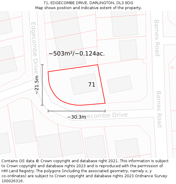 71, EDGECOMBE DRIVE, DARLINGTON, DL3 9DG: Plot and title map