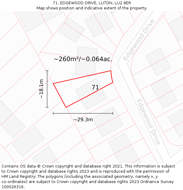 71, EDGEWOOD DRIVE, LUTON, LU2 8ER: Plot and title map