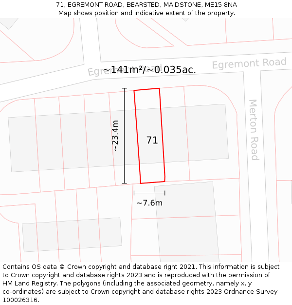 71, EGREMONT ROAD, BEARSTED, MAIDSTONE, ME15 8NA: Plot and title map