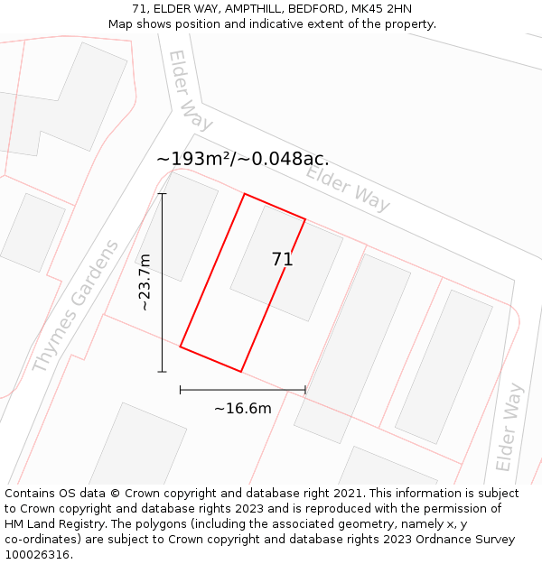 71, ELDER WAY, AMPTHILL, BEDFORD, MK45 2HN: Plot and title map