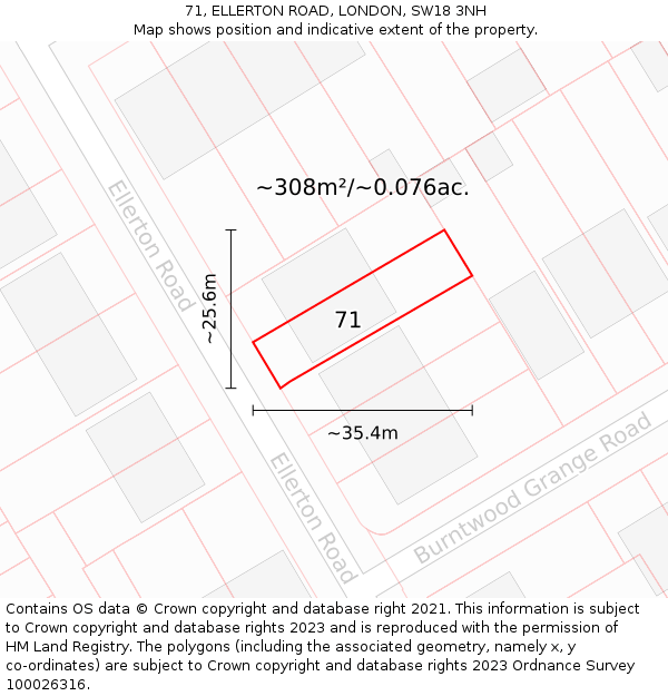71, ELLERTON ROAD, LONDON, SW18 3NH: Plot and title map