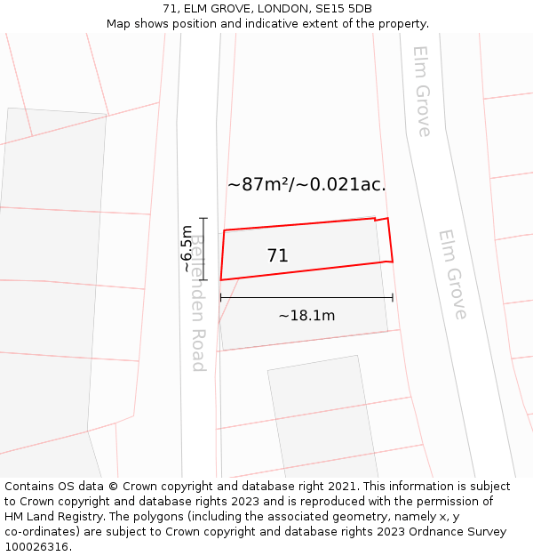 71, ELM GROVE, LONDON, SE15 5DB: Plot and title map