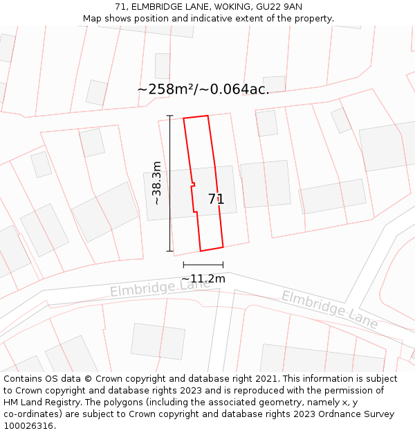 71, ELMBRIDGE LANE, WOKING, GU22 9AN: Plot and title map